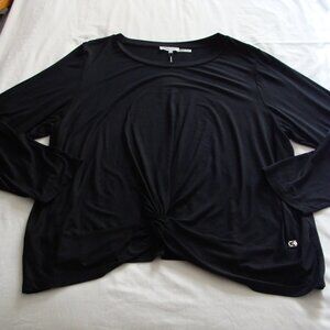 CK CALVIN KLEIN Black Long Sleeve SCOOP Neck KNOTTED Hem TEE Sz 3X